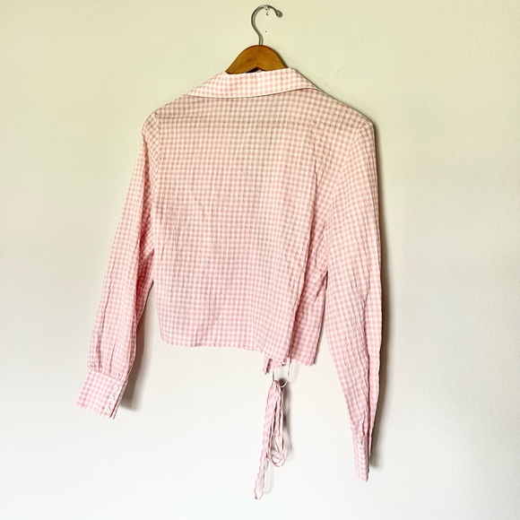 & Other Stories Seersucker Pink White Gingham Wrap Blouse - Picture 8 of 9